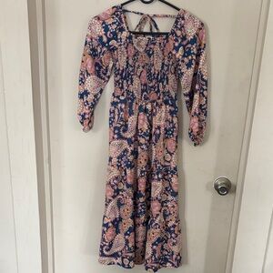 Rare Editions Floral Long Sleeve Dress in Pink and Blue